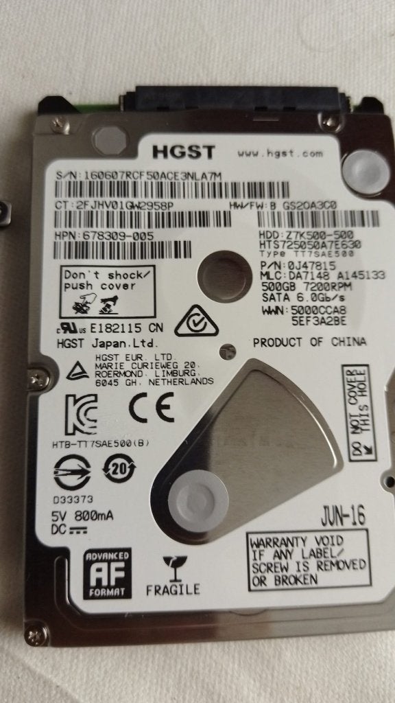 HGST  HDD  500 GB, Computers en Software, Intern, Verzenden, SATA, Zo goed als nieuw