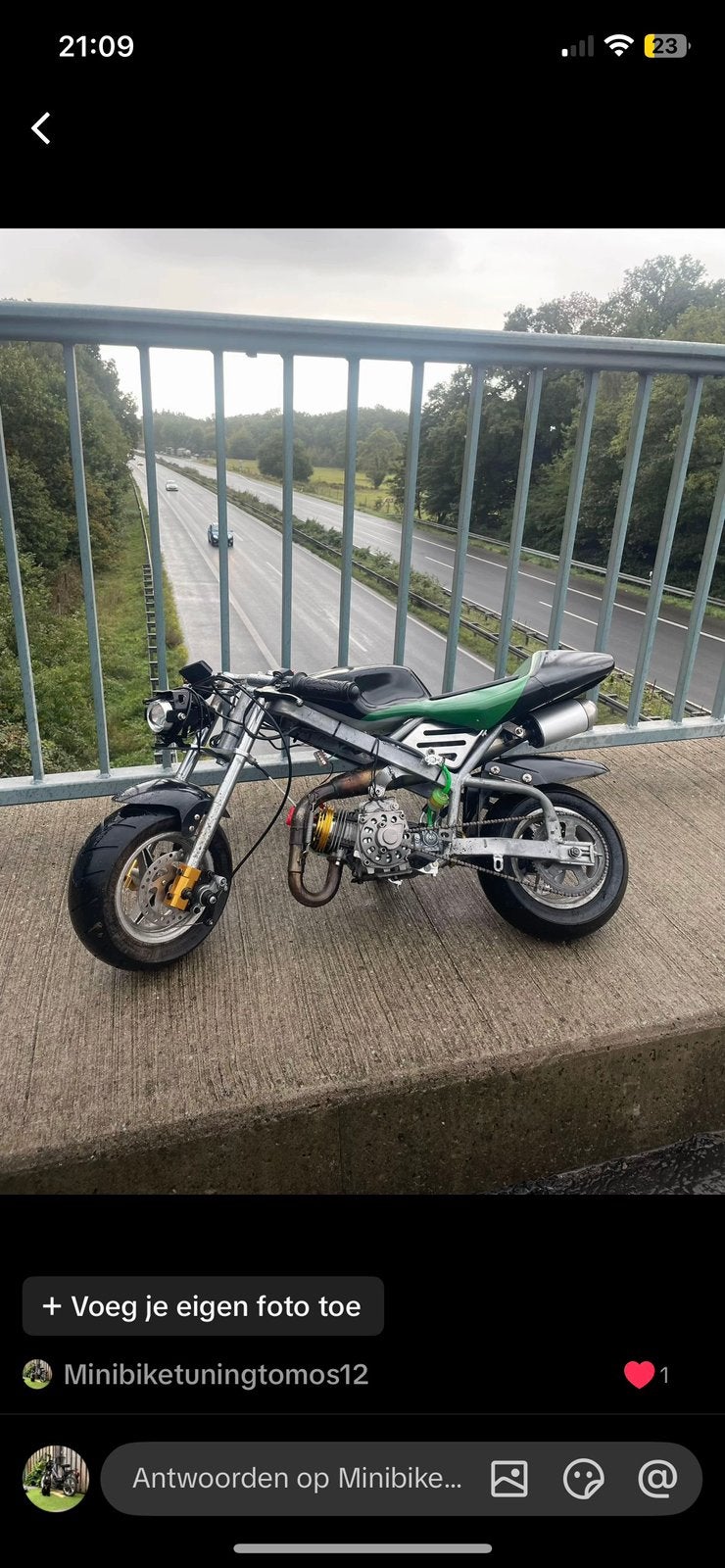 70cc minibike te snel, Ophalen, Zo goed als nieuw, Schijfrem, Overige typen
