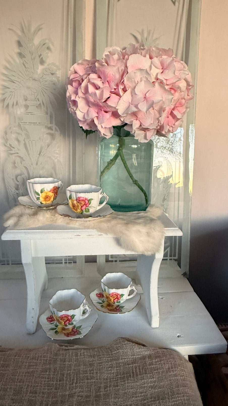 Phoenix bone china 4x daisy kop en schotels antiek porselein, Ophalen