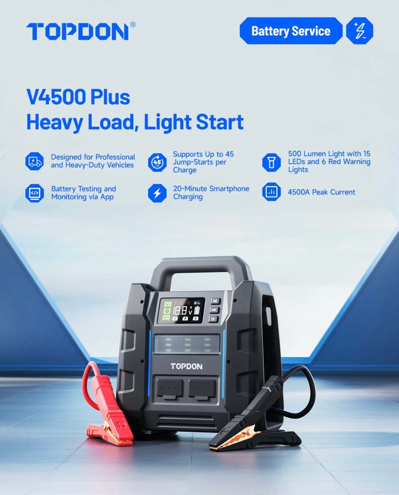Topdon V4500+ Jumpstarter & accu tester in een, Ophalen of Verzenden
