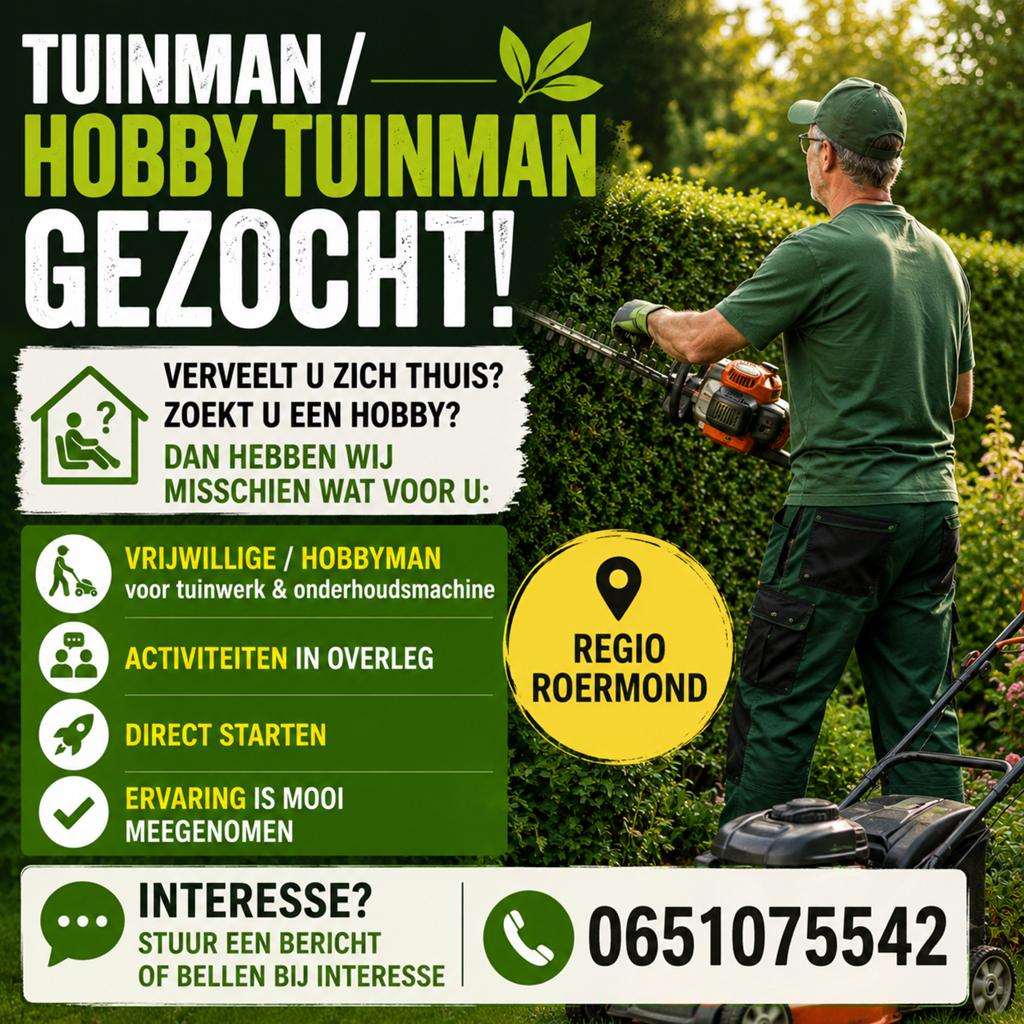 Tuinman gezocht! Regio Roermond., Vacatures, Overige niveaus, Starter, Overige vormen