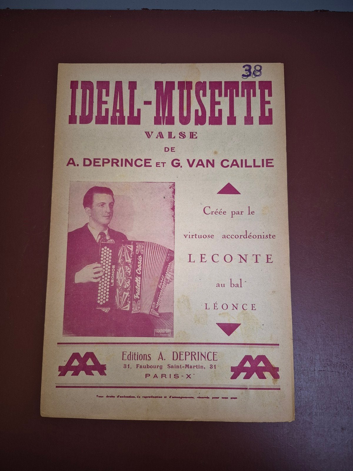Ideal-Musette Wals - A. Deprince & G. Van Caillie bladmuziek, Gebruikt, Overige genres, Overige soorten, Ophalen of Verzenden