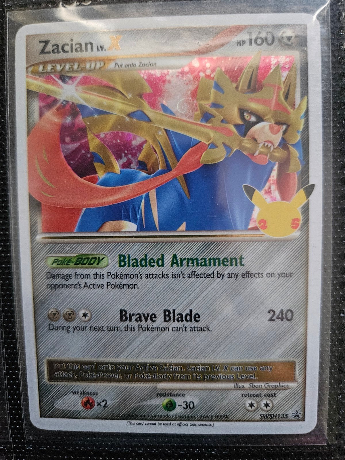 Pokemon Zacian Lv.X SWSH 135 Celebrations, Ophalen of Verzenden, Zo goed als nieuw, Losse kaart, Foil