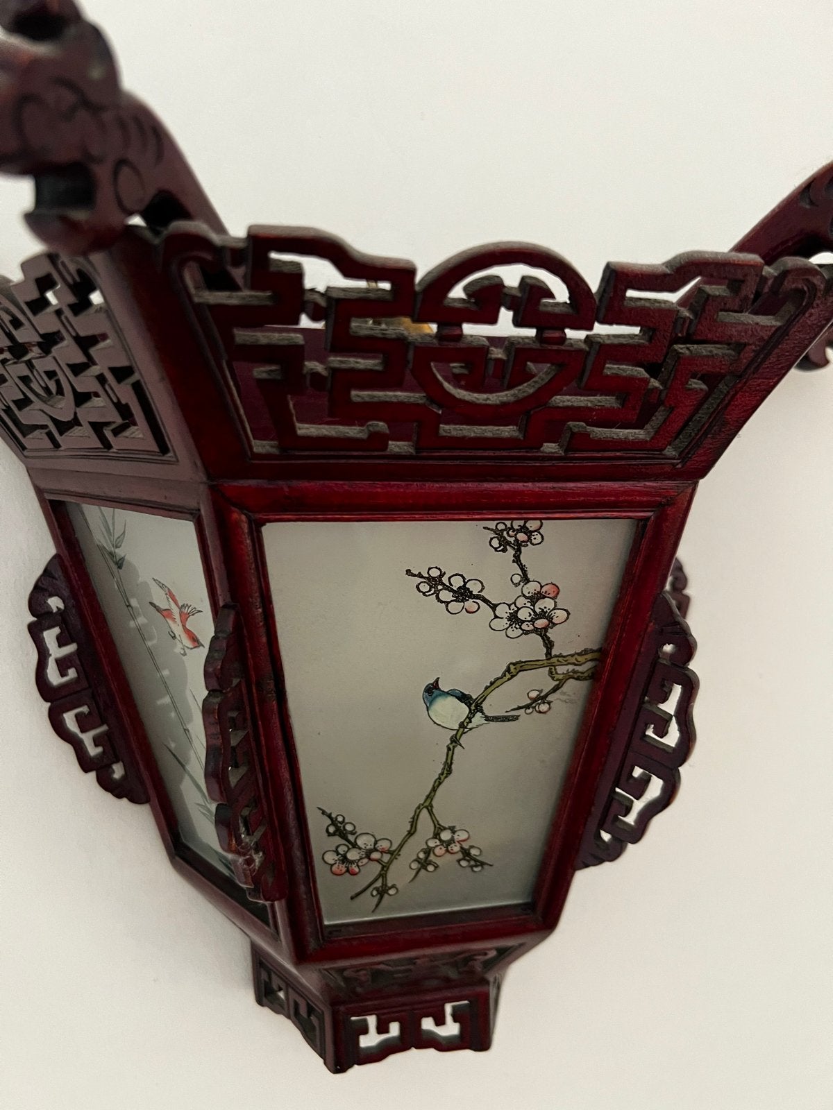 Antieke Chinese Houten Wandlampen (Set van 2) Handgeschilder, Ophalen