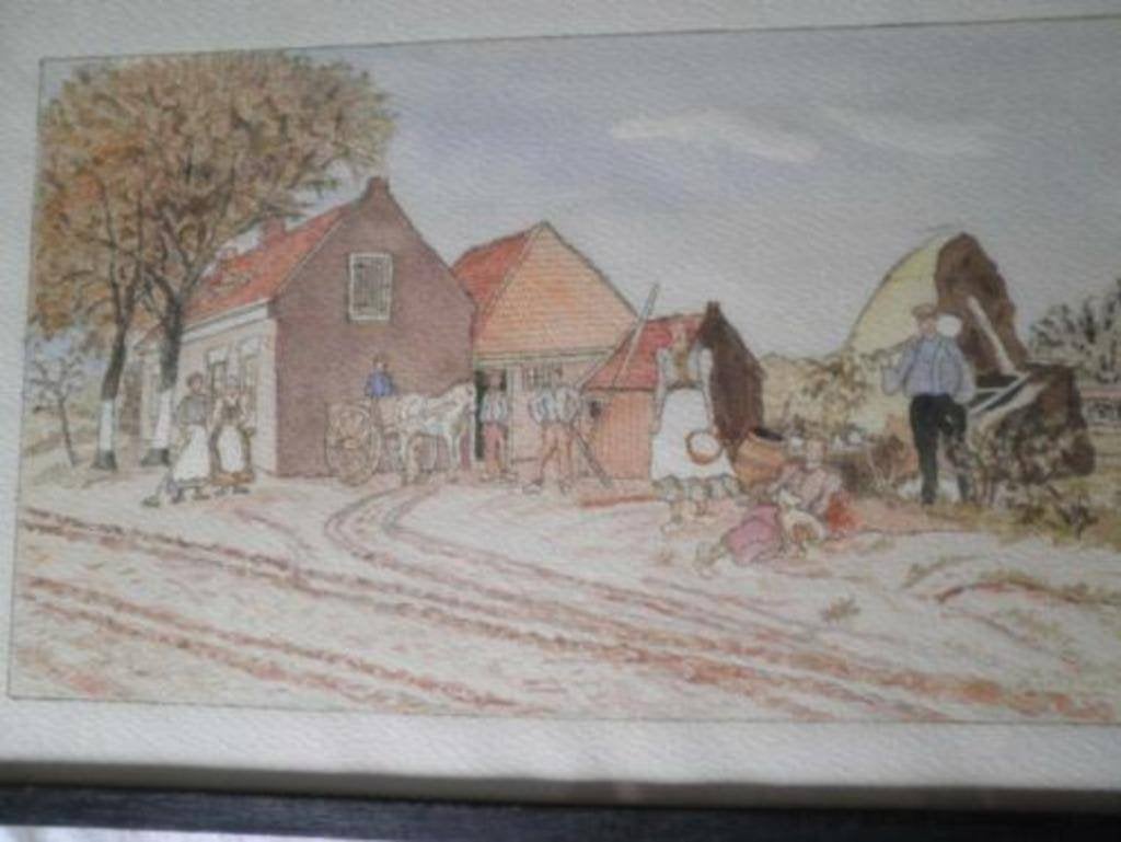 Aquarel Boerenerf in Lijst, Ophalen of Verzenden