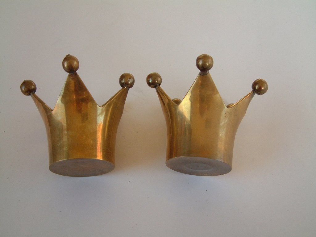 2 vintage koperen? kroon kandelaars voor waxinelichtjes, Ophalen of Verzenden, Kandelaar