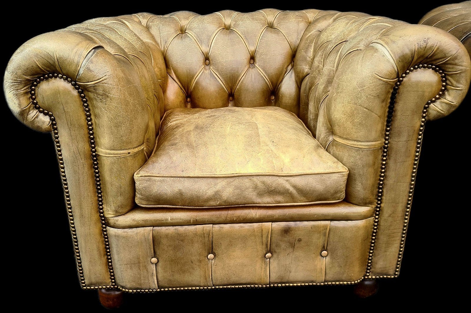 Chesterfield fauteuil oud groen + BEZORGING GRATIS, Gebruikt, ., Chesterfield, Ophalen of Verzenden