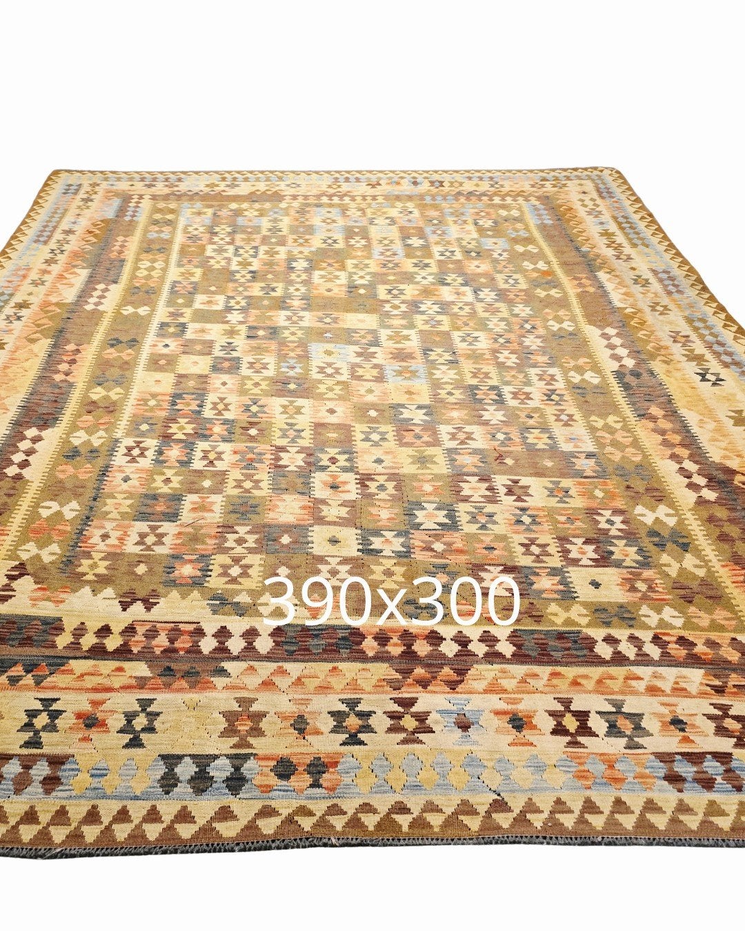 Grote Kelim Afganistan 390x300 handgeweven wollen vloerkleed, 1185VB, Gebruikt, De handelmaatschappij, 200 cm of meer