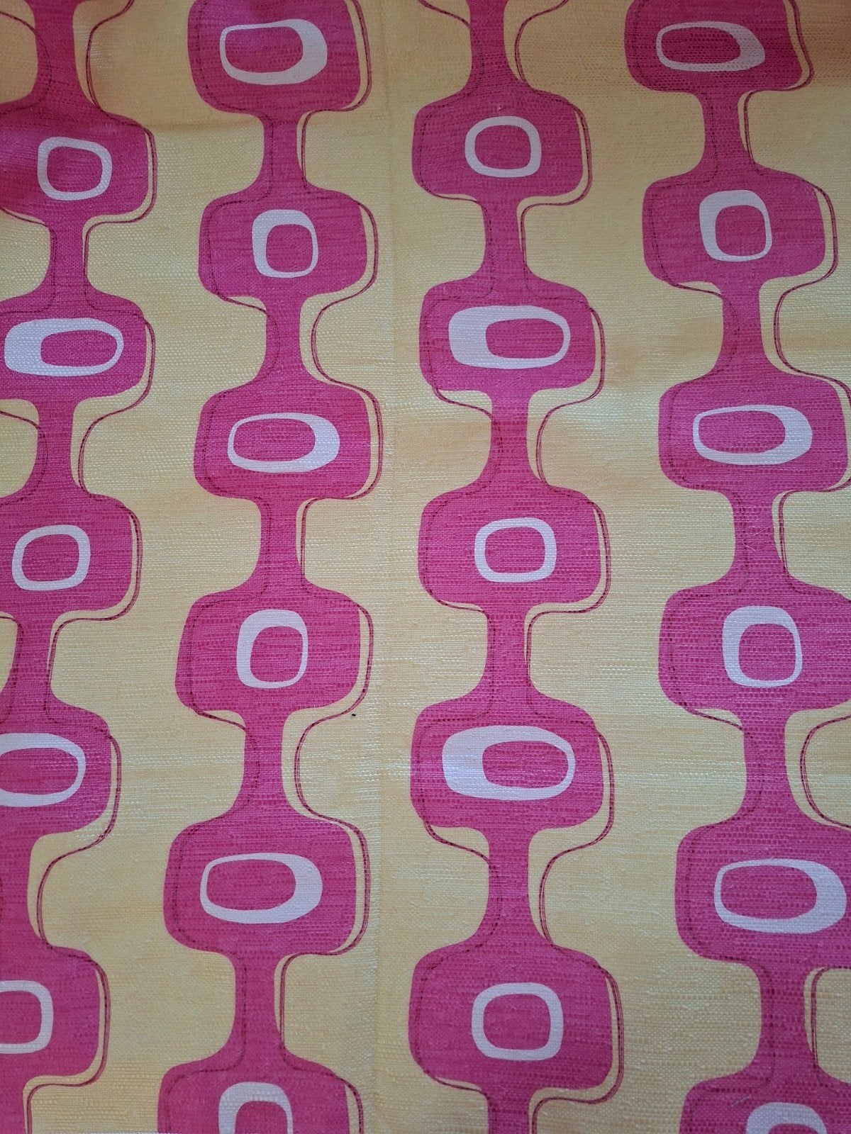 Vintage Jaren '70 Stof - Roze, Geel, Wit - 144x220cm, Hobby en Vrije tijd, Stoffen en Lappen, 120 cm of meer, Ophalen of Verzenden