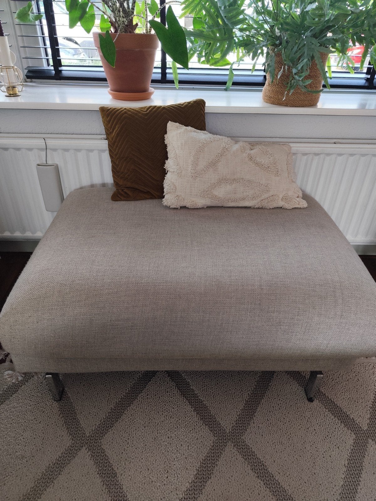 Beige hocker/voetenbank Nockeby van Ikea, Ophalen, Gebruikt, Rechthoekig, Stof