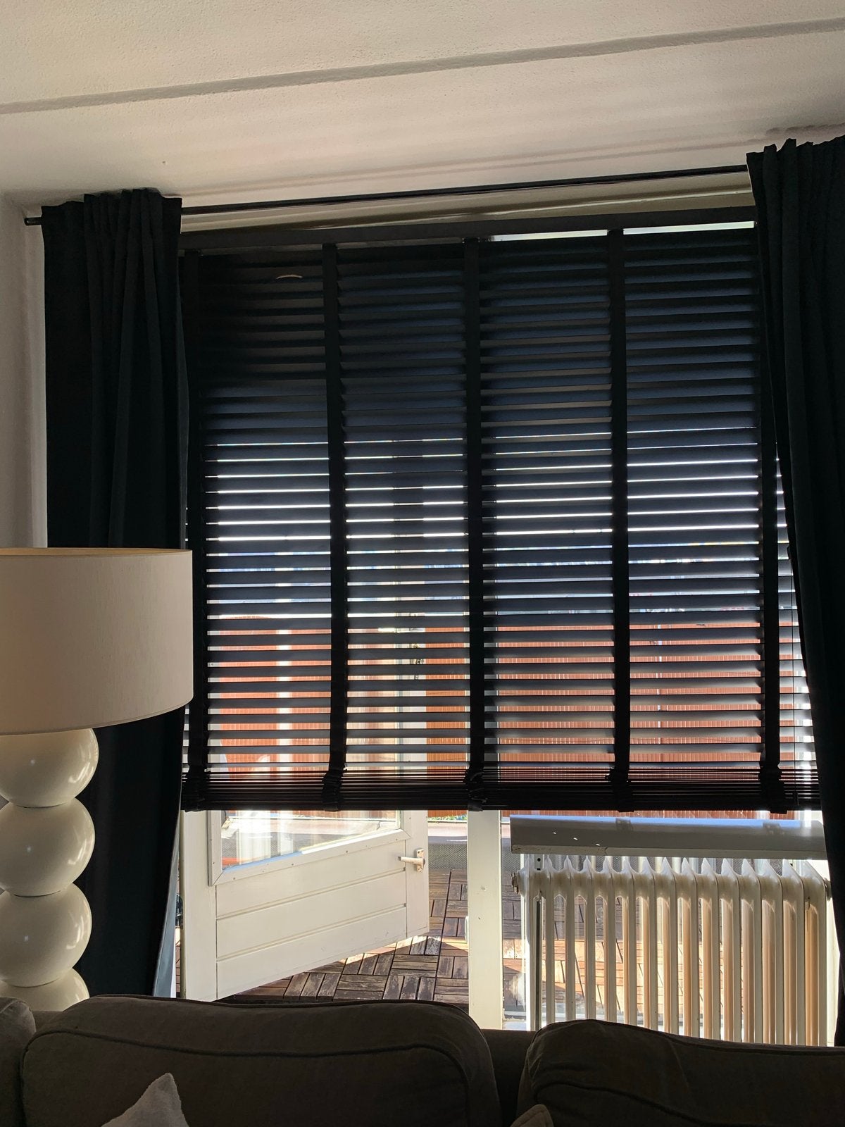 Zwarte jaloezieën met gordijnen - 205x227 cm, Jaloezie, Gebruikt, Overige merken, Verduisterend