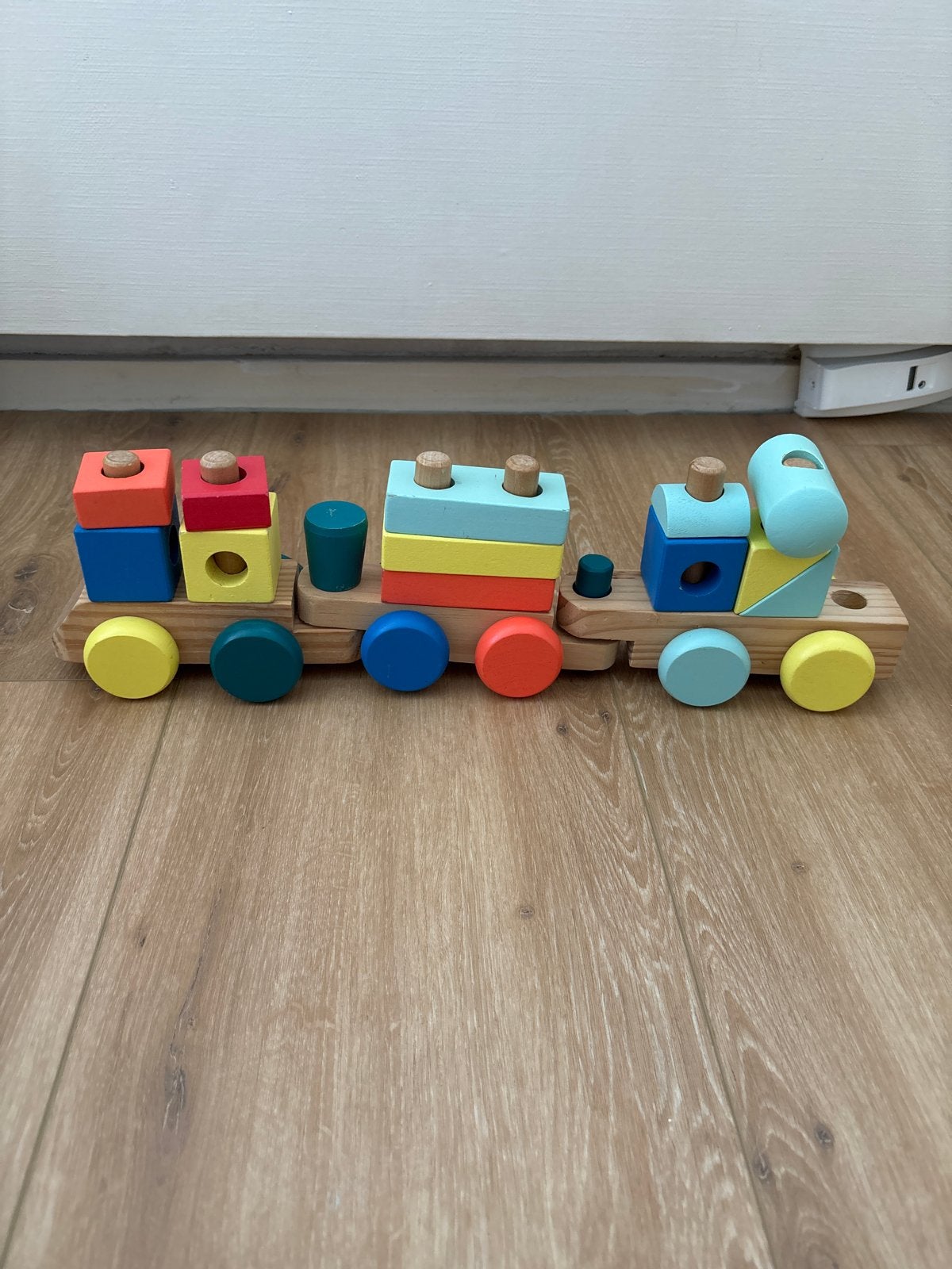 Houten Trein met Stapelblokken, Ophalen, Gebruikt, Rij- of Hobbelspeelgoed