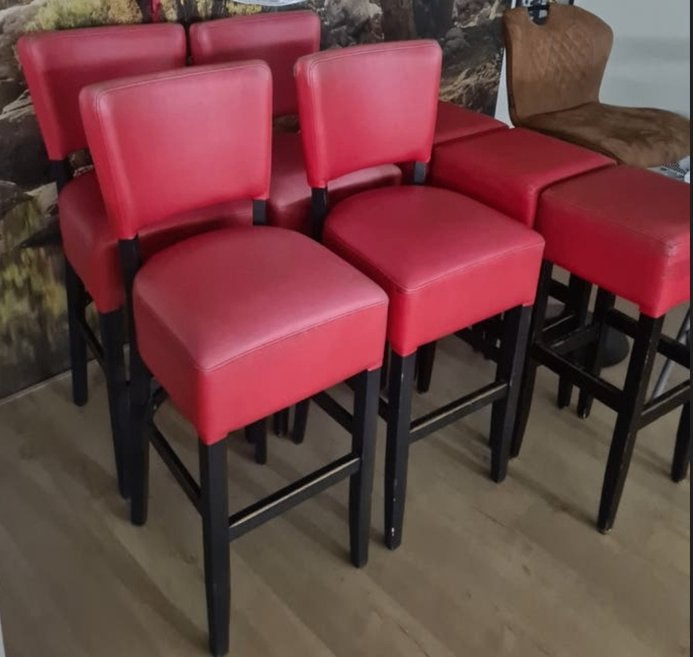 7 Barkrukken rood te koop, Huis en Inrichting, Ophalen, 60 tot 90 cm, Leer, Gebruikt