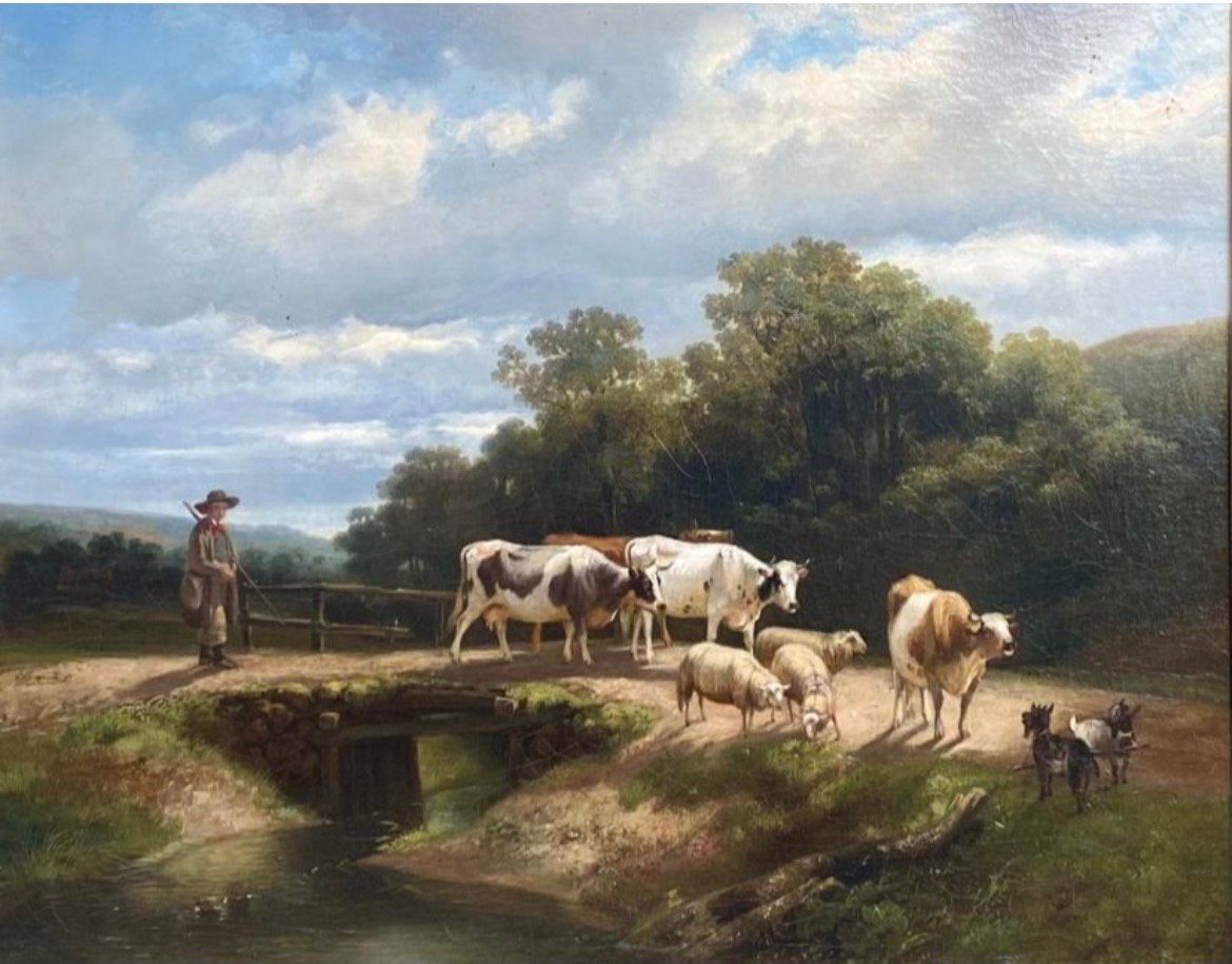 “Schilderijen”Landschapen, zomer en winter, met, zonder vee!, Antiek en Kunst, Ophalen, Doek, Bijzondere lijst, Landschap