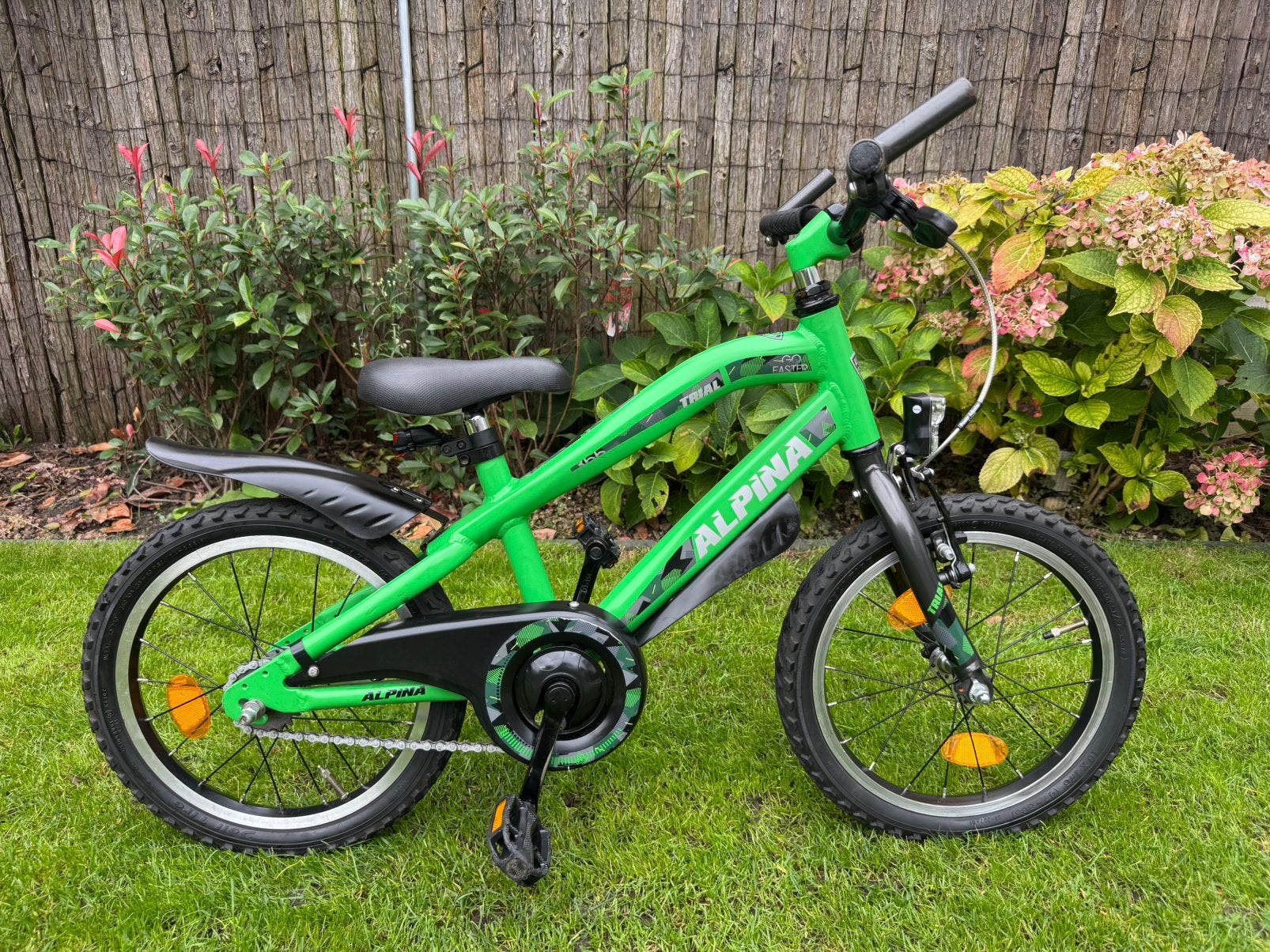 Jongensfiets, kinderfiets, Alpina Trial, 16 inch, groen, Ophalen, Zo goed als nieuw, Terugtraprem, 16 tot 20 inch