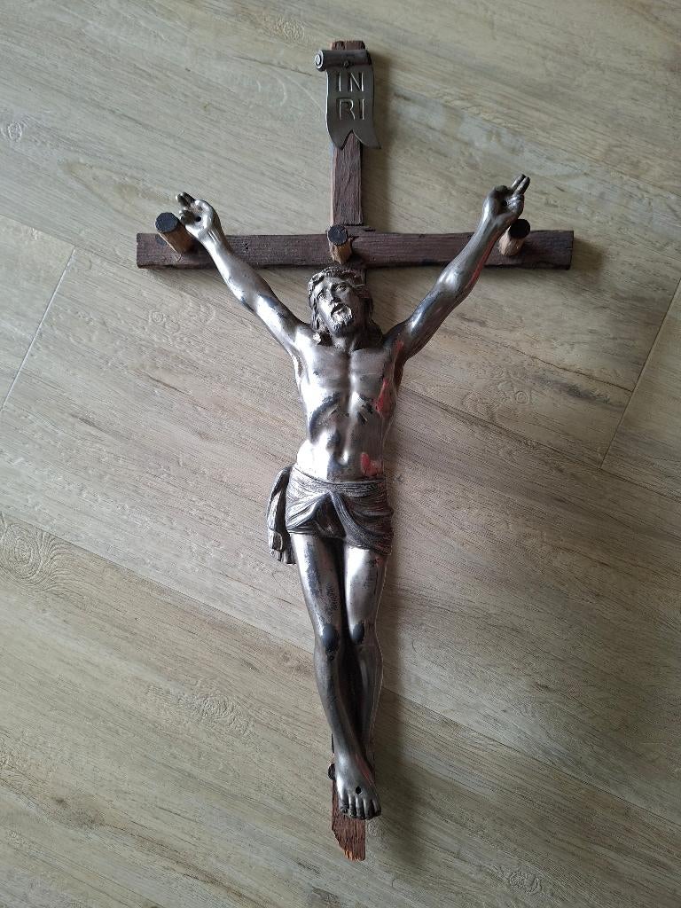 Jezus beeld met kruis - antiek, Ophalen