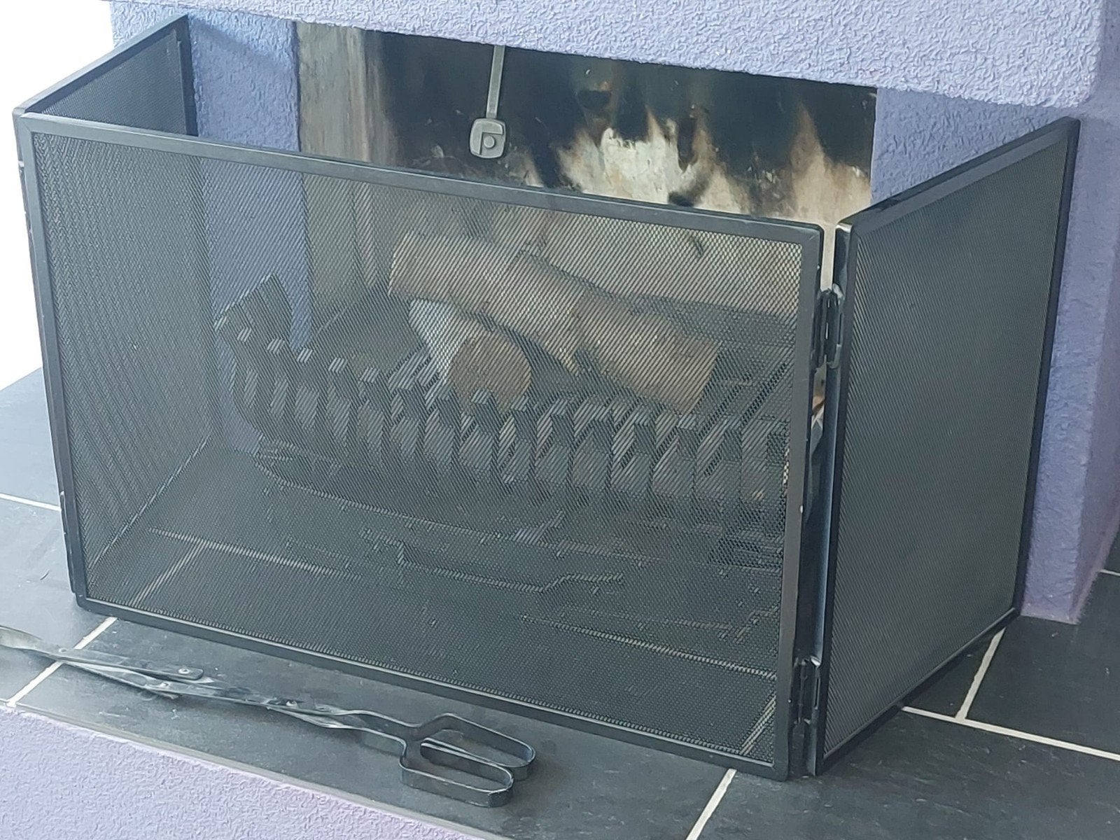 Open haard gietijzer met aslade, spatscherm en houttang, Huis en Inrichting, Haarden, Ophalen, Gebruikt, Inzethaard, Houthaard