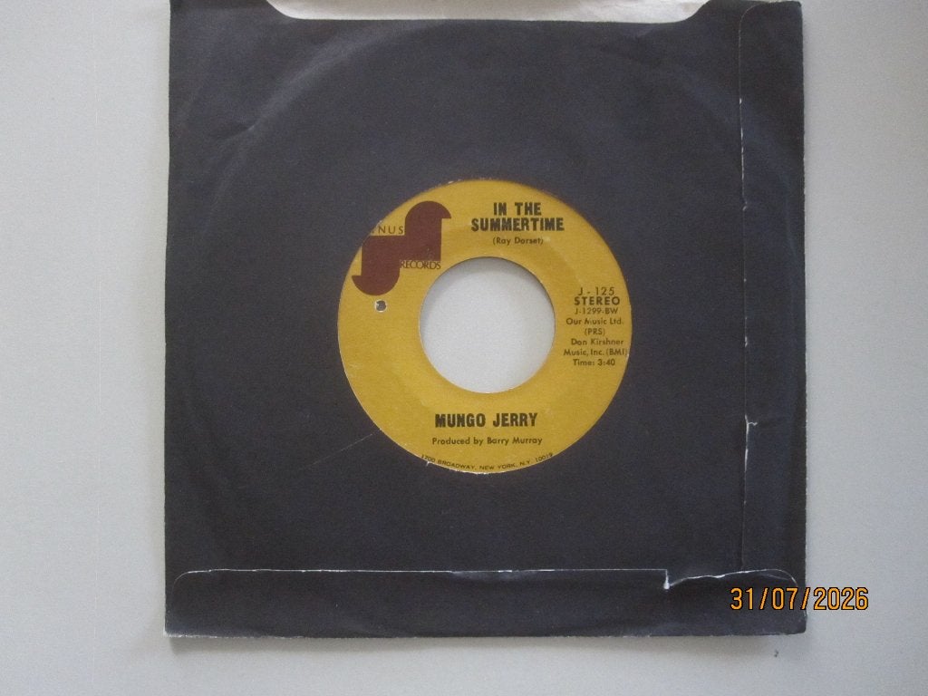 MUNGO JERRY - in the summertime - vinyl 7", Gebruikt, 7 inch, Ophalen of Verzenden, Rock en Metal