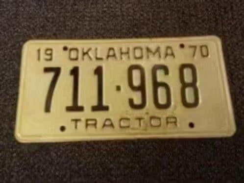 Kentekenplaat licenseplate Oklahoma Tractor 1970 USA, Verzenden, Gebruikt, Auto's