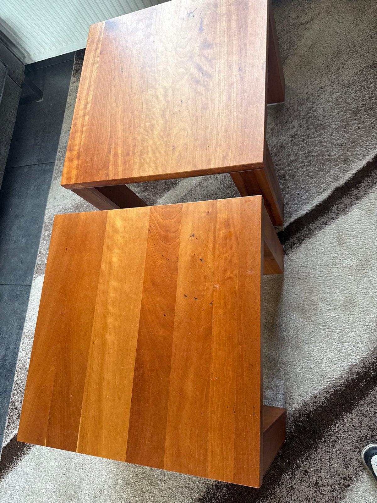 Set van 2 Kersenhouten Salontafels - 60x60 cm, Ophalen, Minder dan 45 cm, Gebruikt, Vierkant