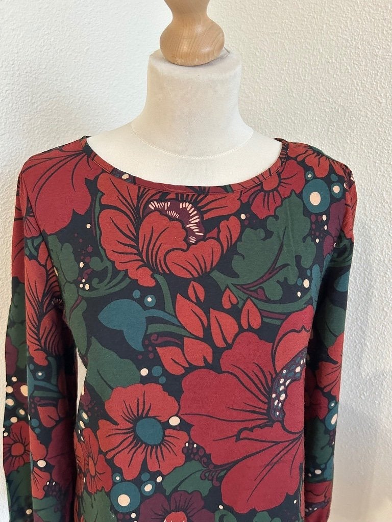 King Louie maat 42 bloemen top blouse donkerrood 3021, Kleding | Dames, Maat 42/44 (L), Ophalen of Verzenden, Zo goed als nieuw