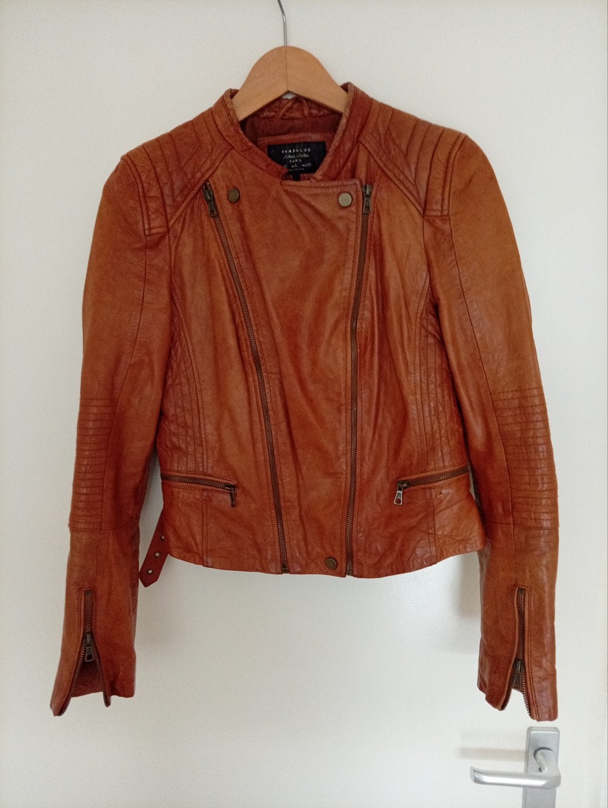 Zara Trafaluc Leren Bikerjack - Maat L, Kleding | Dames, Bruin, Verzenden, Maat 42/44 (L), Zara Trafaluc