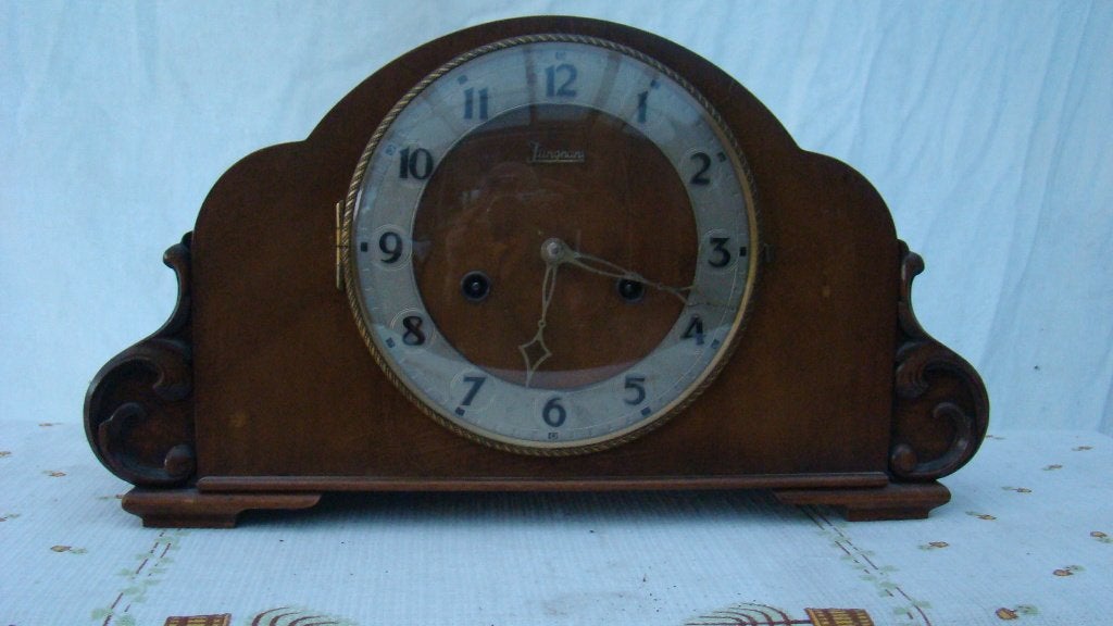 Junghans Schouwklok -  Houten Mantelklok, Antiek en Kunst, Antiek | Klokken, Ophalen of Verzenden