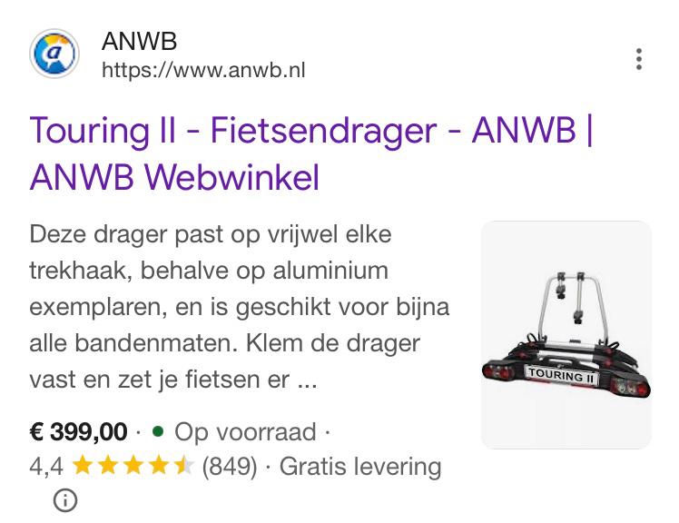 Nieuw in doos Anwb Touring II fietsendrager, Ophalen, Nieuw, 2 fietsen, Trekhaakdrager