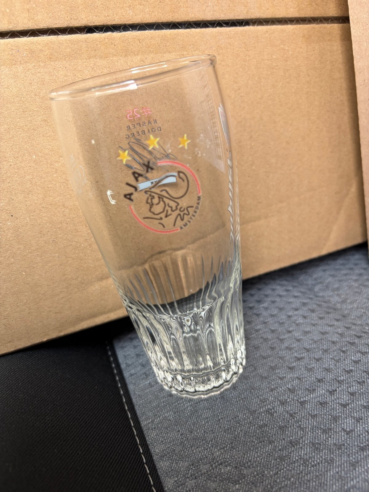 Jupiler Ajax dubbeldruk glas Kasper dolberg #25, Ophalen, Nieuw, Ajax, Overige typen