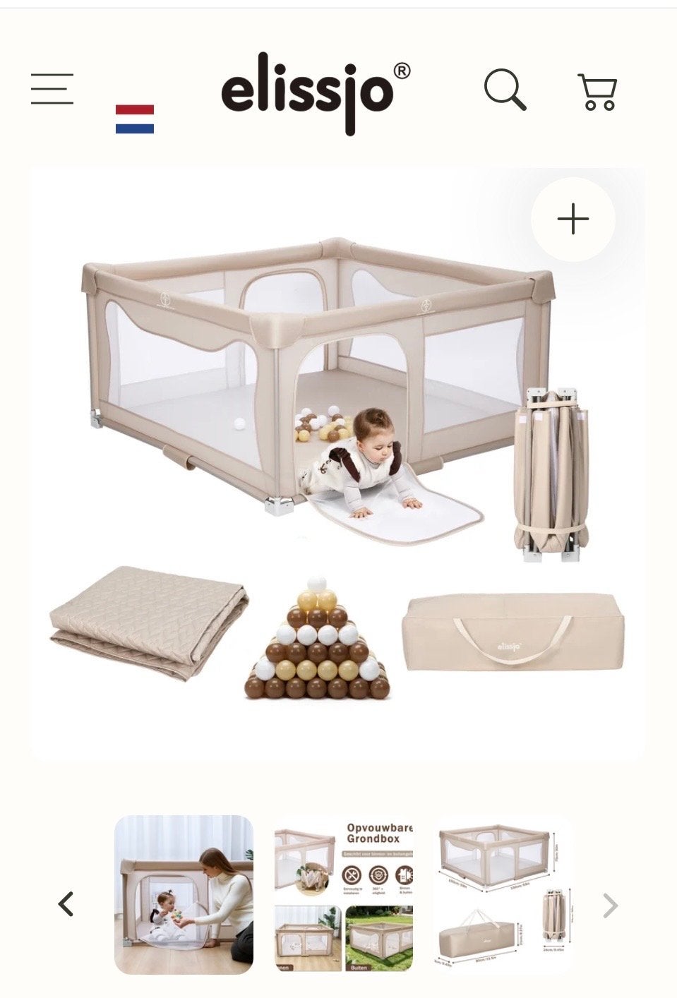 Elissjo Opvouwbare Grondbox - Beige, Ophalen of Verzenden, Nieuw, Vierkant, Boxkleed