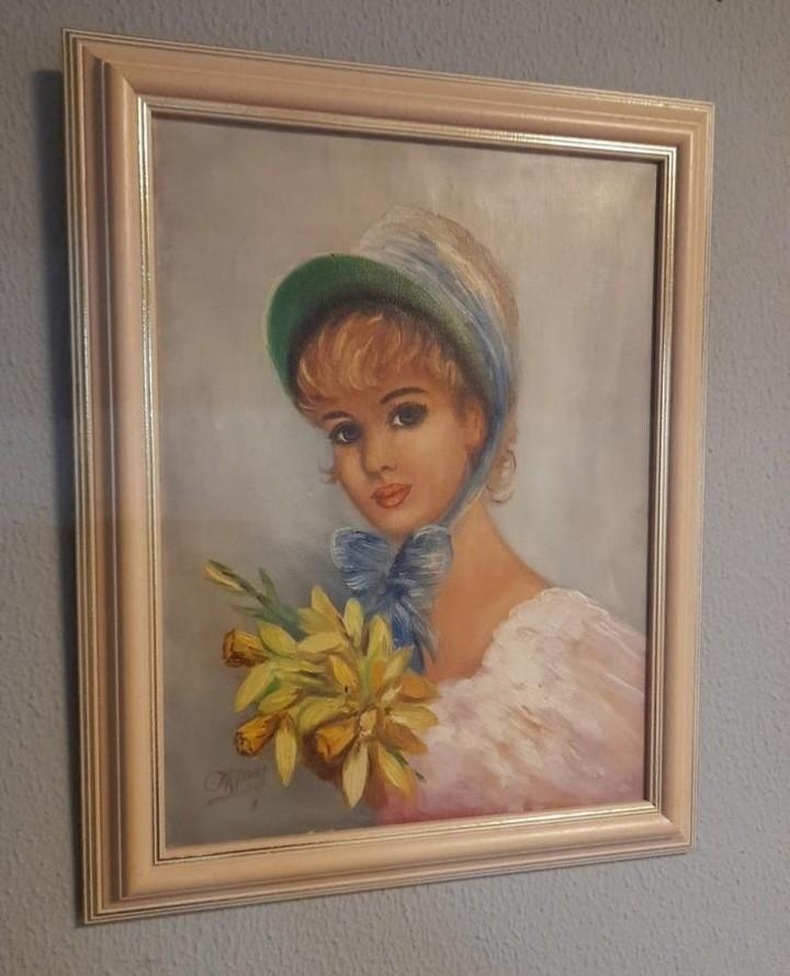 Mooie schilderij meisje, Antiek en Kunst, Kunst | Schilderijen | Klassiek, Ophalen of Verzenden