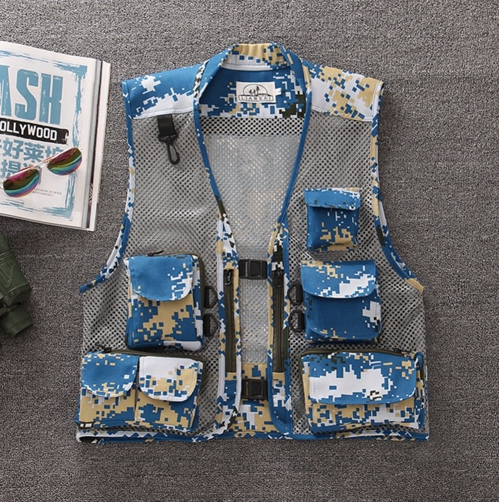 Blauwe camouflage bodywarmer heren vest leger outdoor vissen, Verzenden, Nieuw, Overige maten, Meerkleurig
