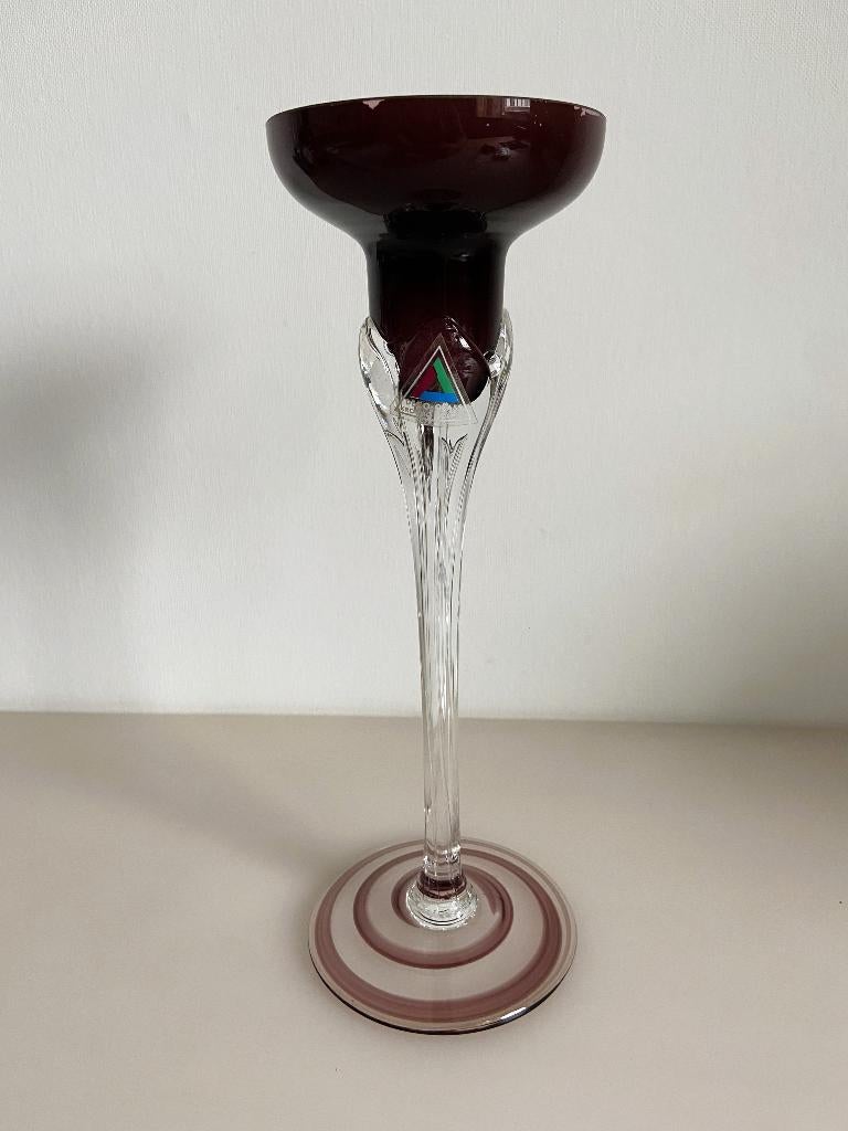 Vintage Krosno Deco Glass Kandelaar 21,5 cm met gebr.sporen, Ophalen