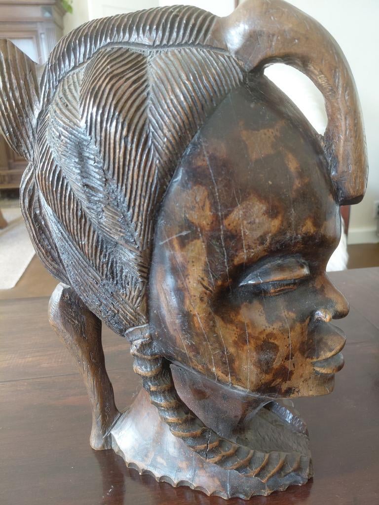 Karaktervol ebbenhouten beeld van een Afrikaanse vrouw XL, Ophalen of Verzenden, Handgemaakt, 20 - 50 cm, Beeld