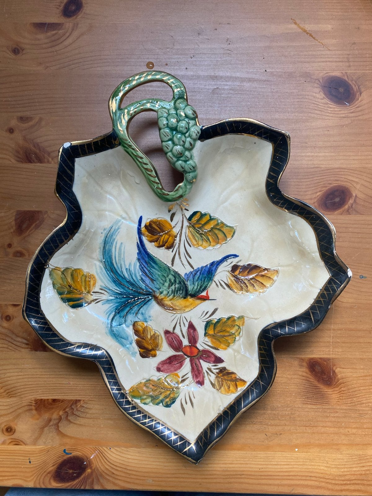 Vintage H. Bequet Quaregnon schaal met vogeldecor, Ophalen of Verzenden