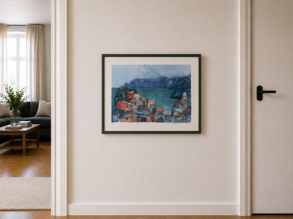 Ralf Westphal “Vernazza Cinque Terre” ingelijste kunstafdruk, Ophalen, Reproductie, Aquarel, Gesigneerd
