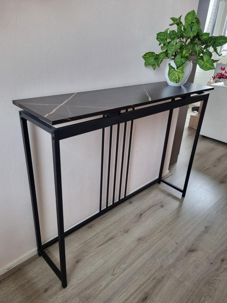 Sidetable/wandtafel/gangtafel marmerlook, Ophalen, Gebruikt, 100 tot 150 cm, 25 tot 50 cm
