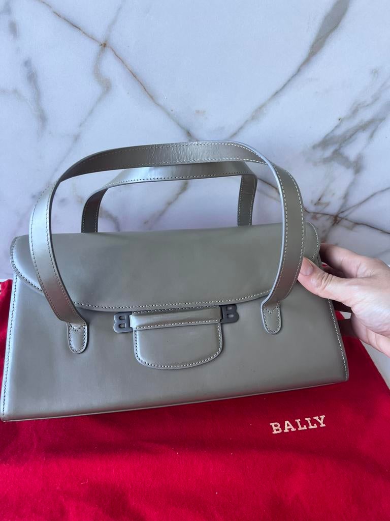 BALLY DESIGNER HANDTAS ECHT LEER HAND TAS GOUD GRIJS, Ophalen of Verzenden, Zo goed als nieuw, Grijs, Handtas