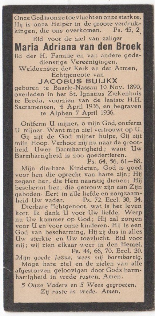 Maria A. van den Broek 1890 Baarle Nassau + 1936 Breda, Verzenden