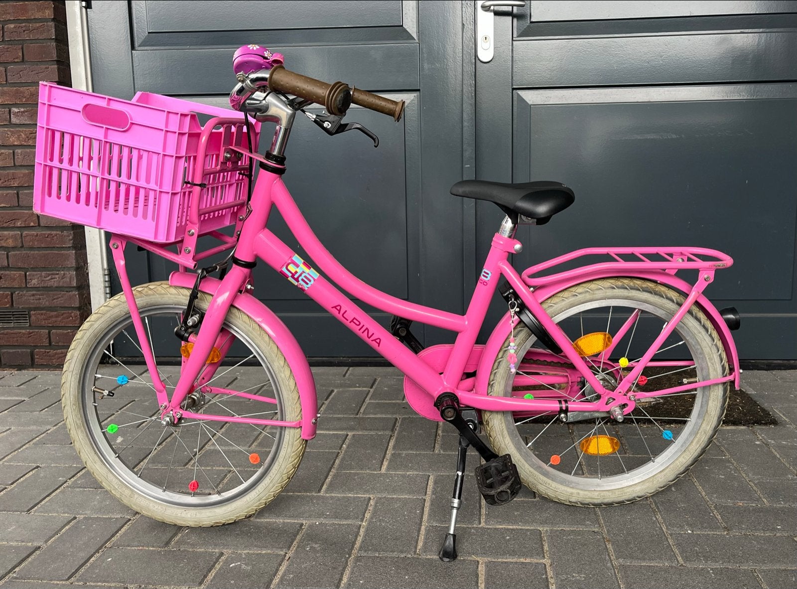 Alpina Meisjesfiets Roze 18 inch met Mandje, Ophalen, Gebruikt, Terugtraprem, 16 tot 20 inch