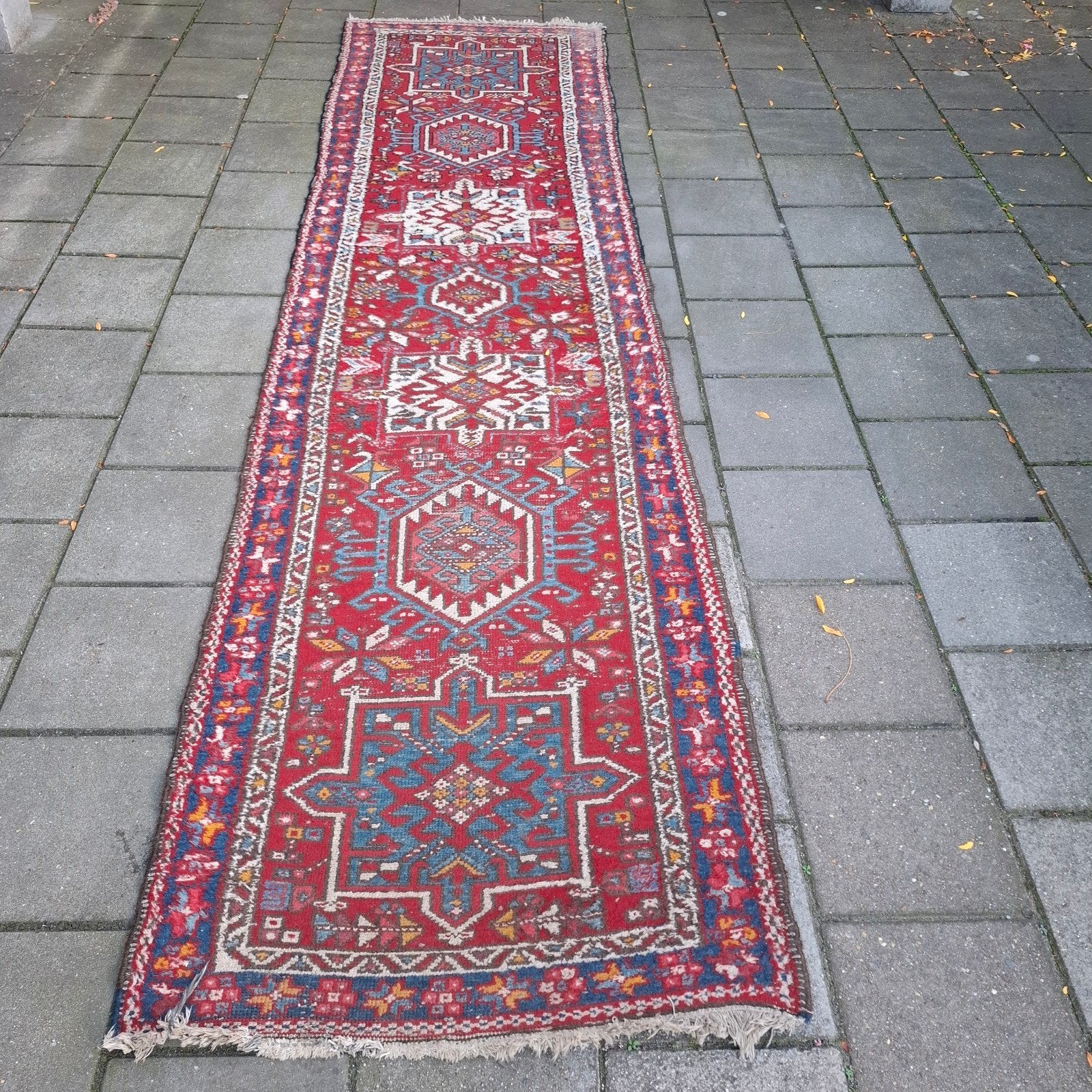 Vintage Perzisch Tapijt Loper 340x89 cm, Gebruikt, Vintage, 200 cm of meer, Geel