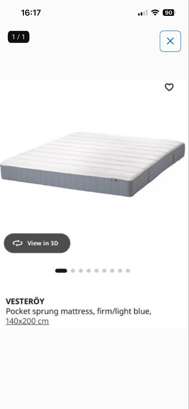 IKEA VESTERÖY pocketveringmatras 140x200 cm Firm, Ophalen, Tweepersoons, 140 cm, Zo goed als nieuw