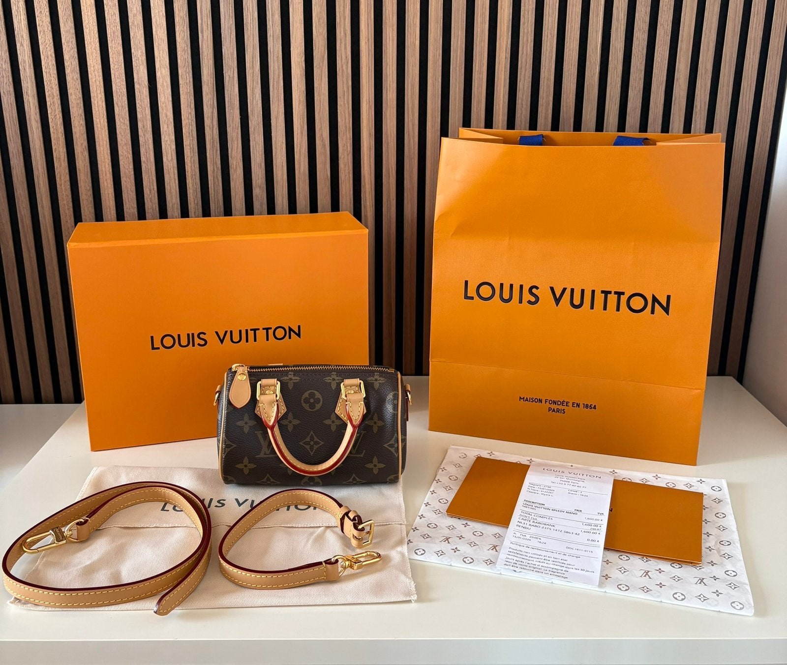 Louis Vuitton nano speedy monogram handtas, Ophalen of Verzenden, Zo goed als nieuw, Bruin, Handtas