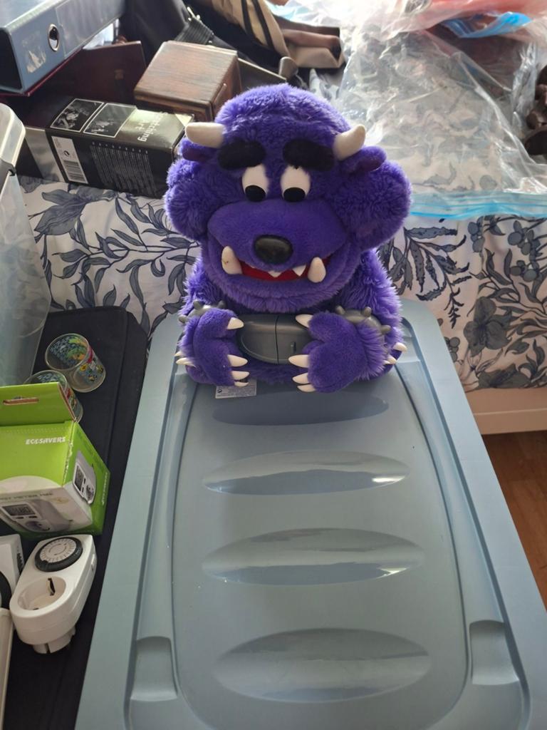 Interactief paars monster knuffel met geluid, Paars, Gebruikt, Overige typen, Ophalen of Verzenden