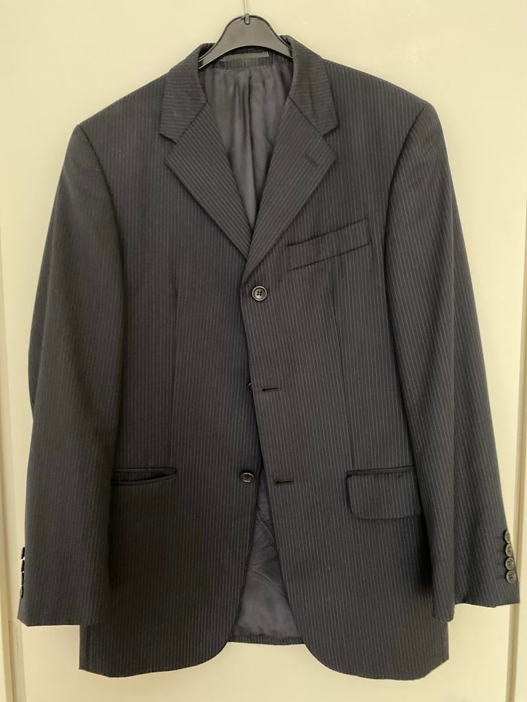 Van Gils Colbert 52 - Donkerblauw met blauwe krijtstreep, Kleding | Heren, Verzenden, Zo goed als nieuw, Maat 52/54 (L), Blauw