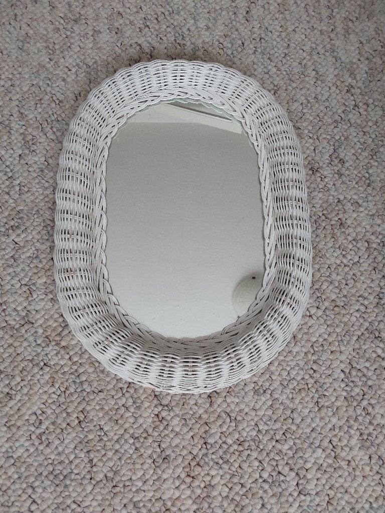 vintage rieten spiegel spp, Minder dan 50 cm, Gebruikt, Rond, Ophalen of Verzenden