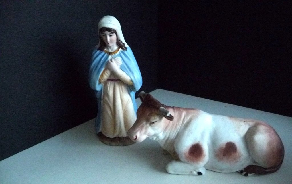 8 LOSSE KERST FIGUREN, MARIA, JEZUS, OS,SCHAAP,GEIT, ENGEL, Diversen, Kerst, Verzenden, Gebruikt