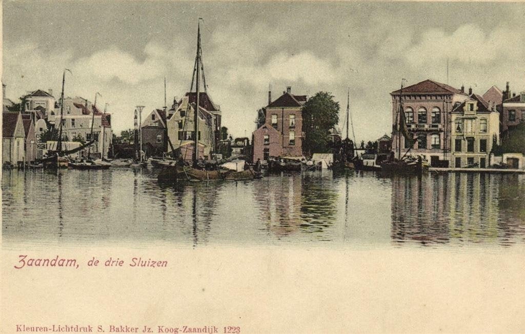 Zaandam, de drie Sluizen - ongelopen, Ophalen of Verzenden, 1920 tot 1940, Ongelopen, Noord-Holland