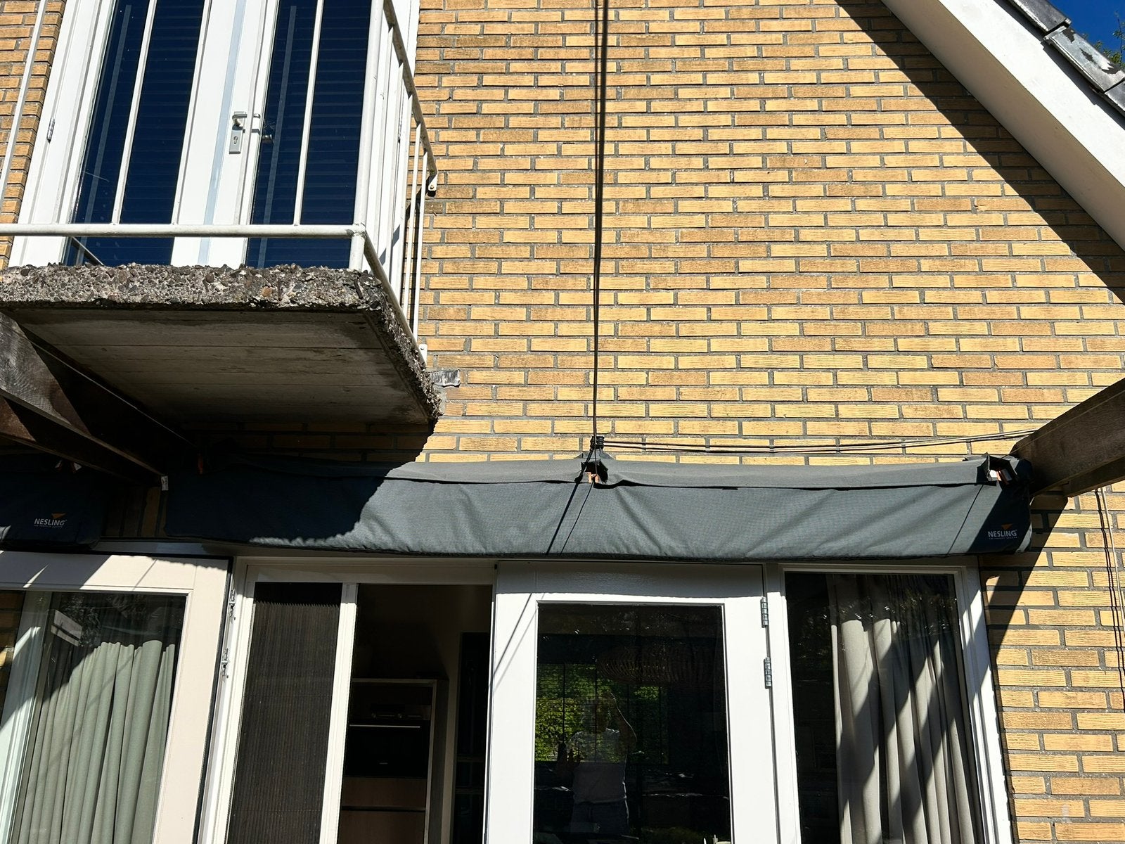 Nesling harmonica schaduw doek beige, Tuin en Terras, Ophalen, Gebruikt, Overige typen, 250 cm tot 450 cm