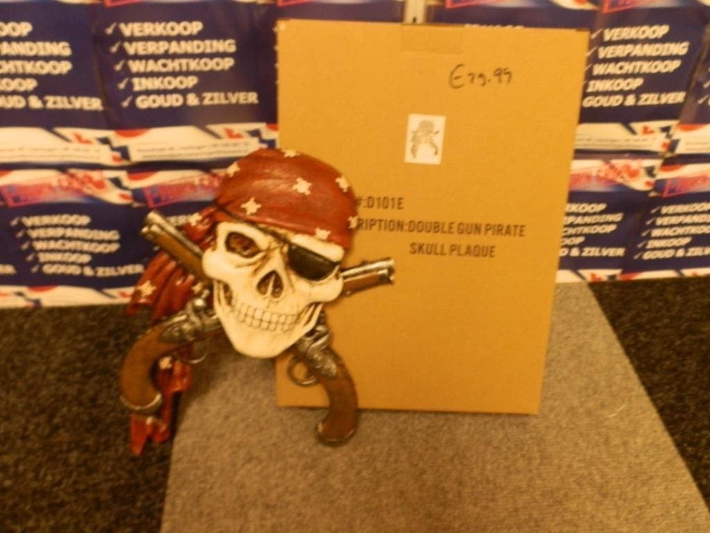 Wanddecoratie skull double gun piraat, Ophalen of Verzenden, Nieuw